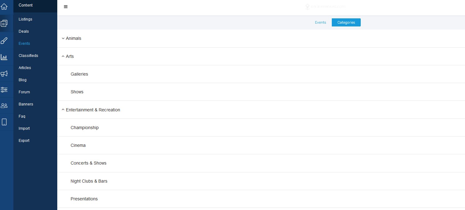 Create an Event Guide - categories and subcategories