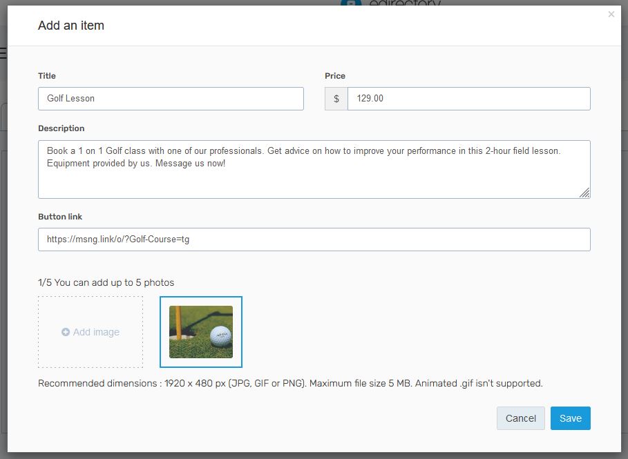 eDiectory Marketplace widget - Golf lesson