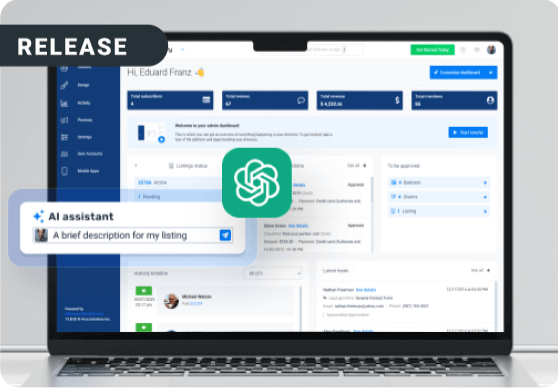 Laptop displaying eDirectory dashboard with AI features.